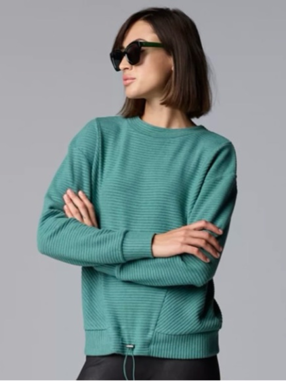 Bundle of two Simply Vera Vera Wang Teal and grey Ribbed Crewneck Sweater